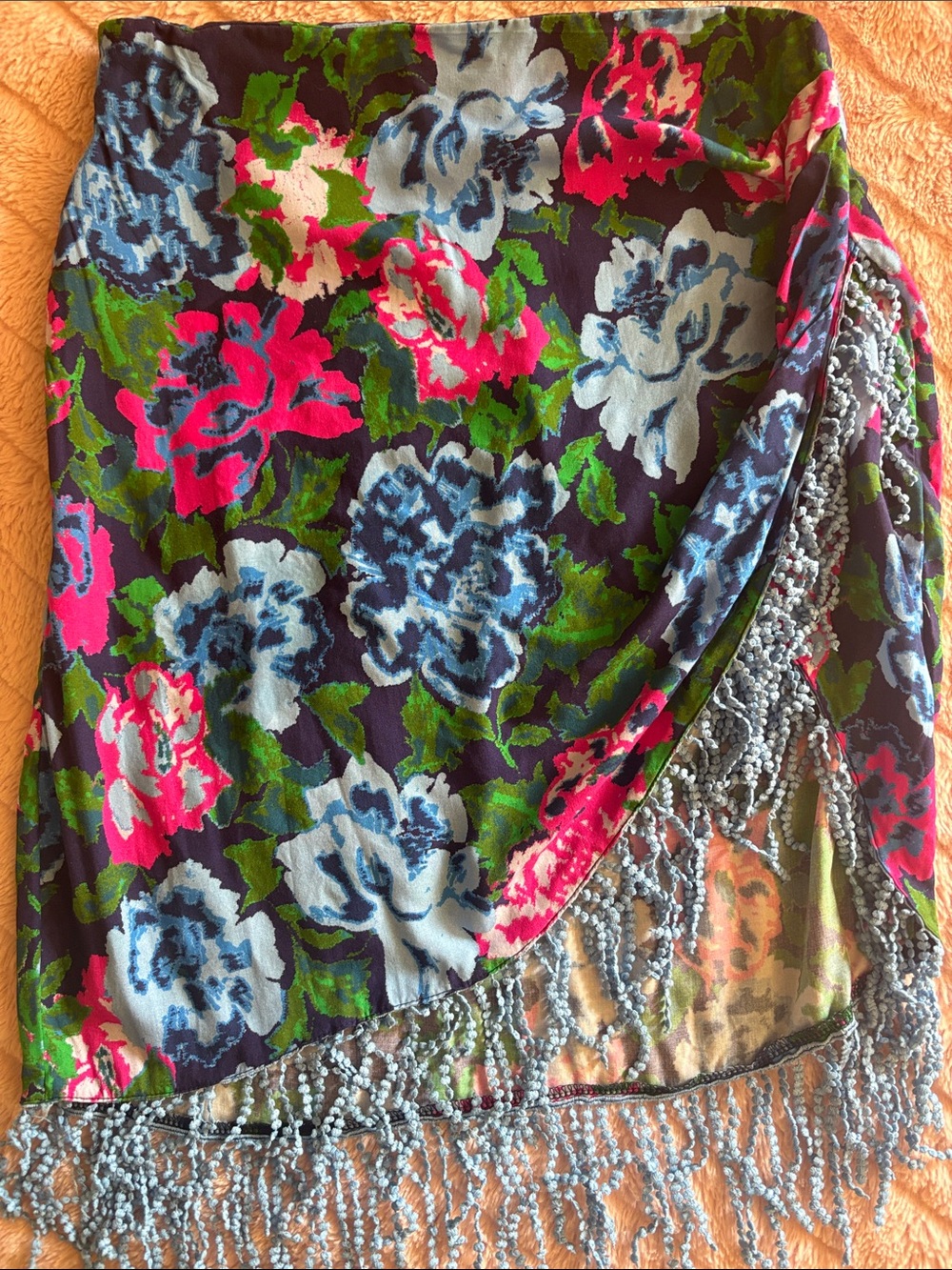 Floral Fringe Skirt-- Blue, Pink & Green